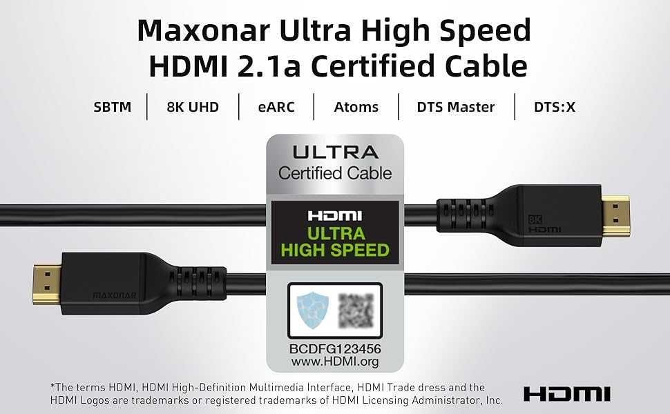 8K HDMI кабел 7м сертифициран 48 Gbps 8K-60Hz 4K-120Hz HDR10+ Dolby At