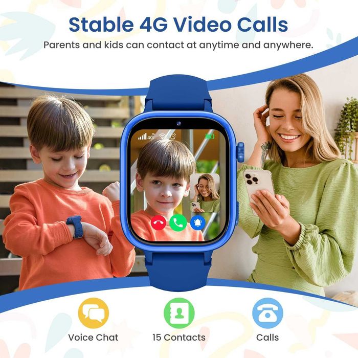 AKUMAKA Детски смарт часовник 4G Детски смарт часовник с GPS и видео разговори Гласов чат SOS