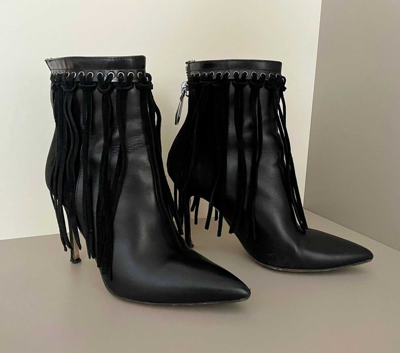 Botine piele naturală Anna Cori cu frajuri detașabili