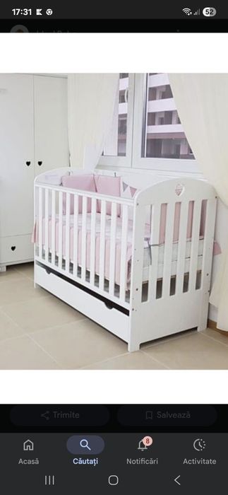 Vând pătuț copil, scaun de masă, scoică și căruț copil