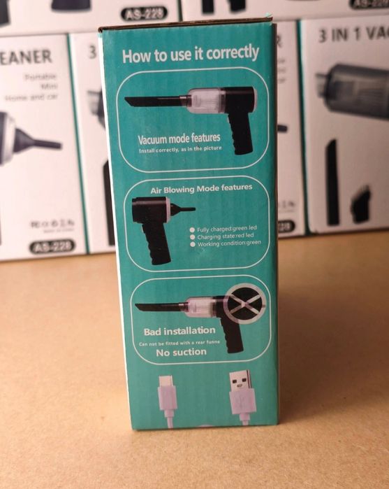 Mini Aspirator Portabil, Cablu Încărcare Usb-C+ Accesorii // Nou in cutie  - Stoc 80+ buc