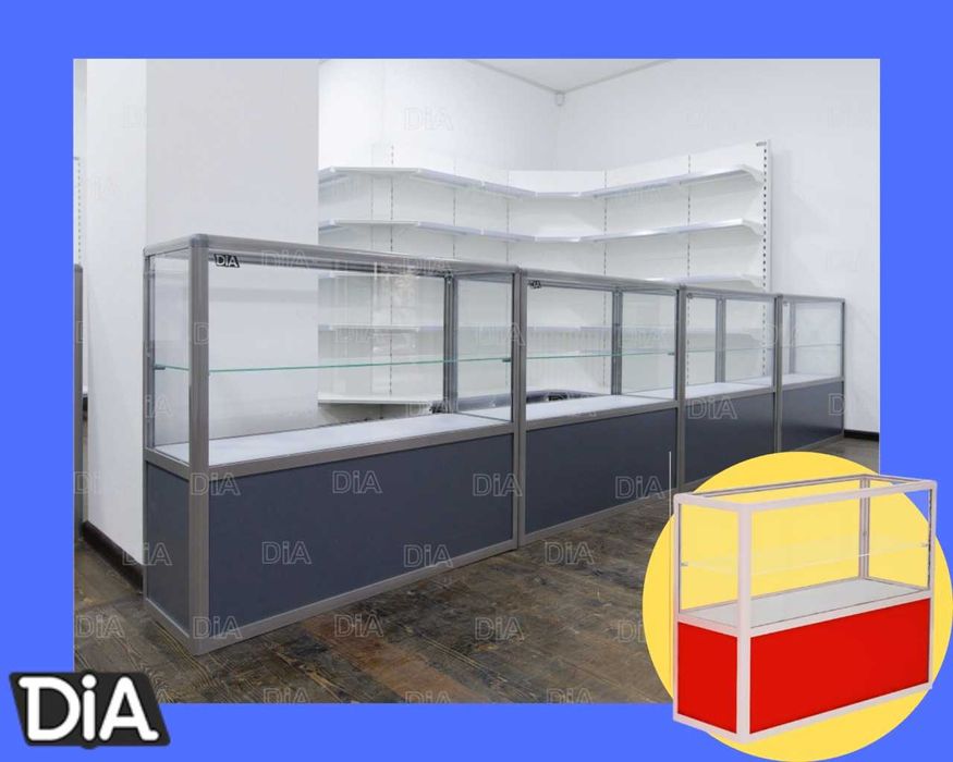 Oynaly prilavkalar, Акция,  savdo uskunalari vitrinalar stellajlar