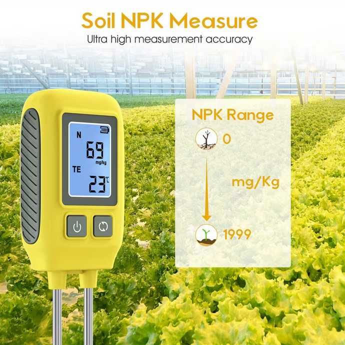 Tester de Sol 4-în-1 cu Afișaj Digital: N, P, K, temperatura Nou!