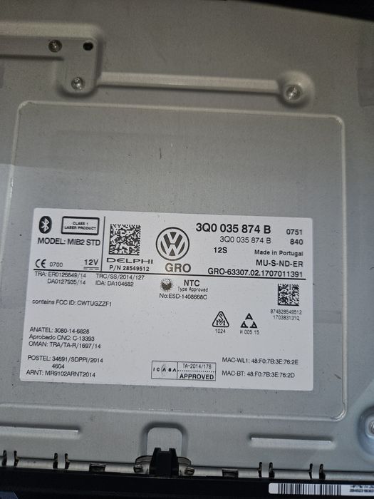 Vand navigație Mib 2 Vw Tiguan  2018 de 8 inci  cu Carplay