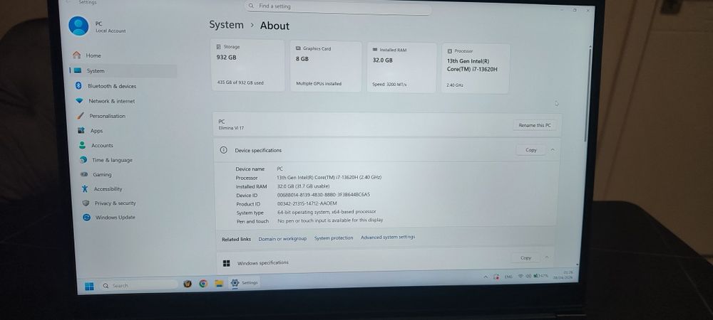 Голям Геймърски лаптоп 17.3 инча 2к 165hz I7-13620H с RTX 4060 32 RAM