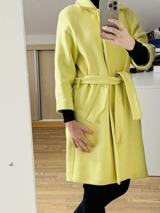 Palton 123 galben lime cu lana 70%