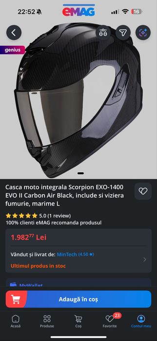 Casca moto Scorpion EXO-1400 Evo ll Carbon full Black