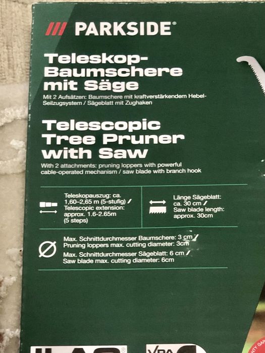 Foarfecă telescopică pentru pomi cu ferastrau Parkside