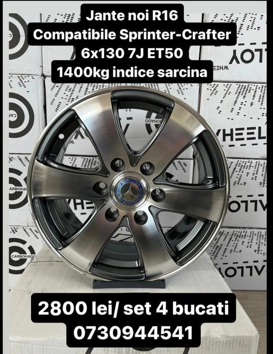 Jante R16 6x130 Heavy Duty Noi Mercedes Sprinter W906 W907 2006-2025 VW Crafter 2006-2017 1400kg/jantă TUV Autoutilitare Marfă Pasageri
