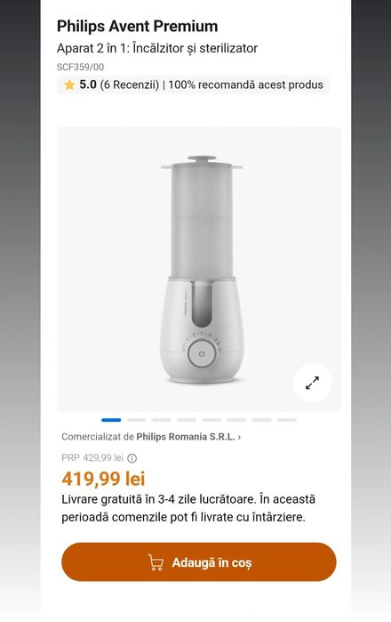 Incalzitor si sterilizator 2 in 1 Philips