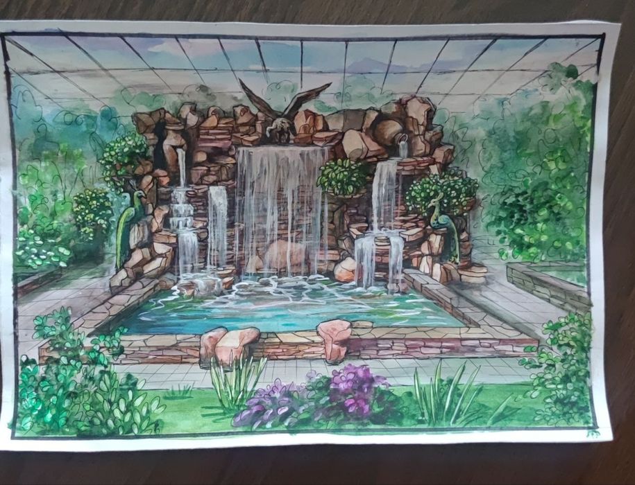 Арт бетон.летняя кухня.скульптура.водопад.барельеф.фонтан.пруд.бассейн