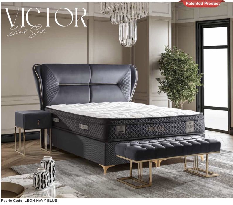 Тапицирана спалня Victor Bed - Leon Navy Blue