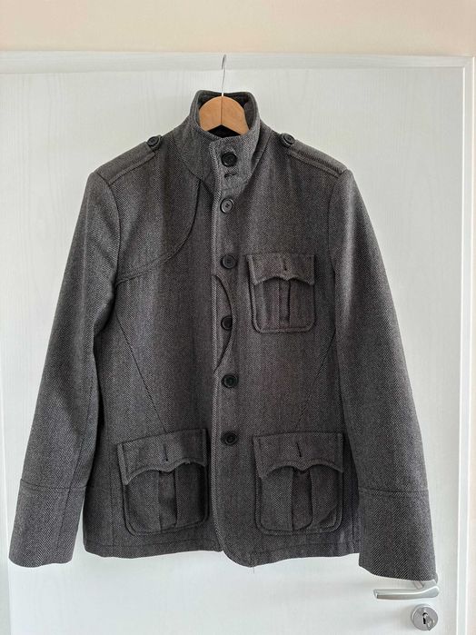 palton scurt H&M, 51% lana. marime EUR 50, gri inchis