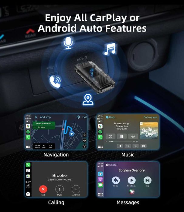 Мини WiFi Адаптер за безжична връзка с CarPlay / AndroidAuto.