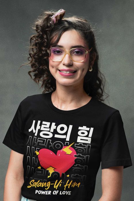 Дамска памучена тениска с щампа "Salang-Ui Him" на Корейски