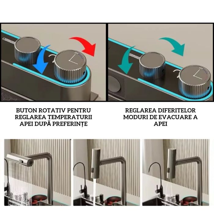 Chiuveta de bucatarie inox 3mm, negru antracit, cu accesorii de montaj
