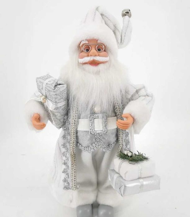 Коледна декоративна фигура Дядо Коледа в сребристи орнаменти