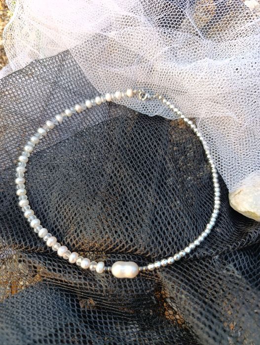 Колие/чокър с перли,кристали и хематит