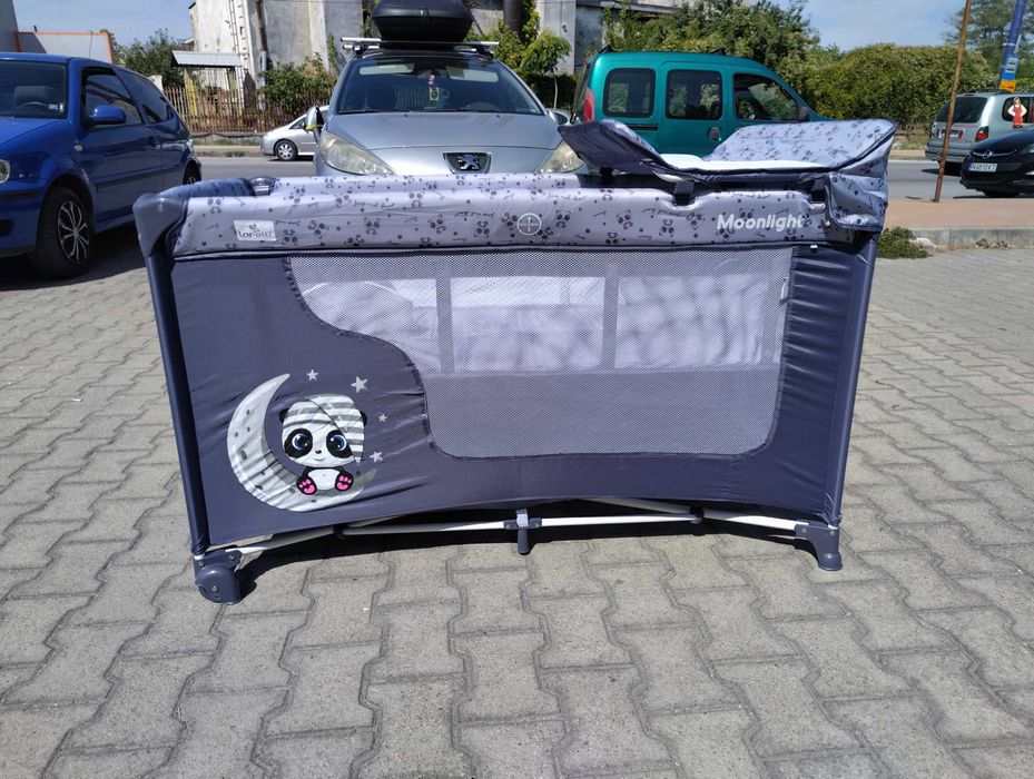 LORELLI Детска кошара на 2 нива с повивалник MOONLIGHT сив