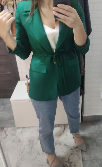 Sacou verde casual cu cordon