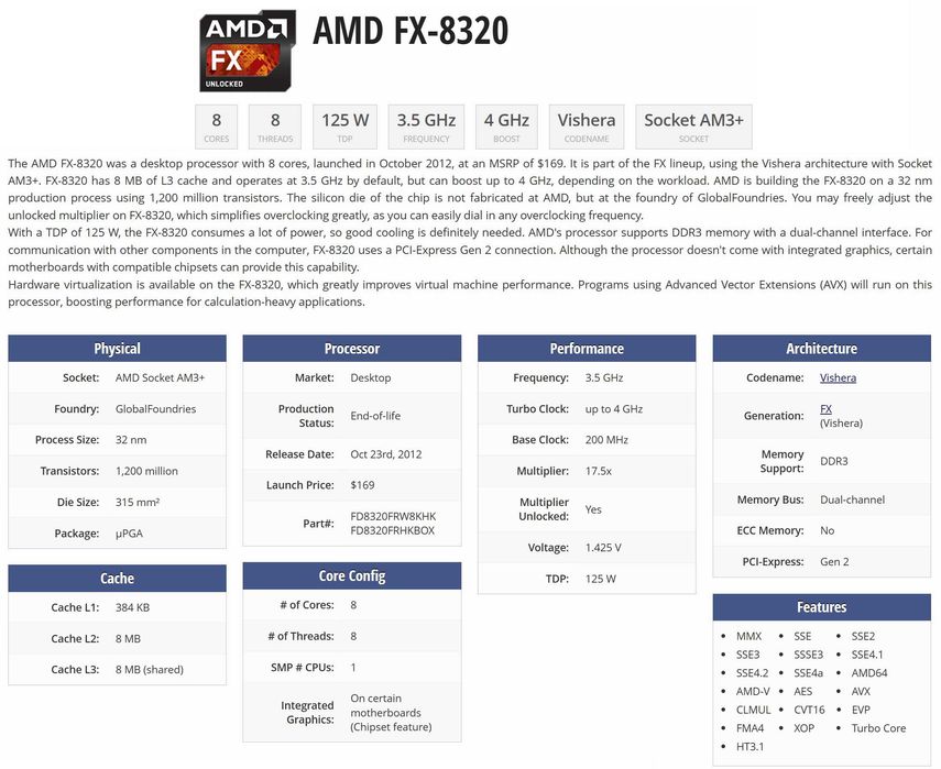 Процесор CPU AMD FX-8320, 3.50-4.00GHz AM3+ DDR3