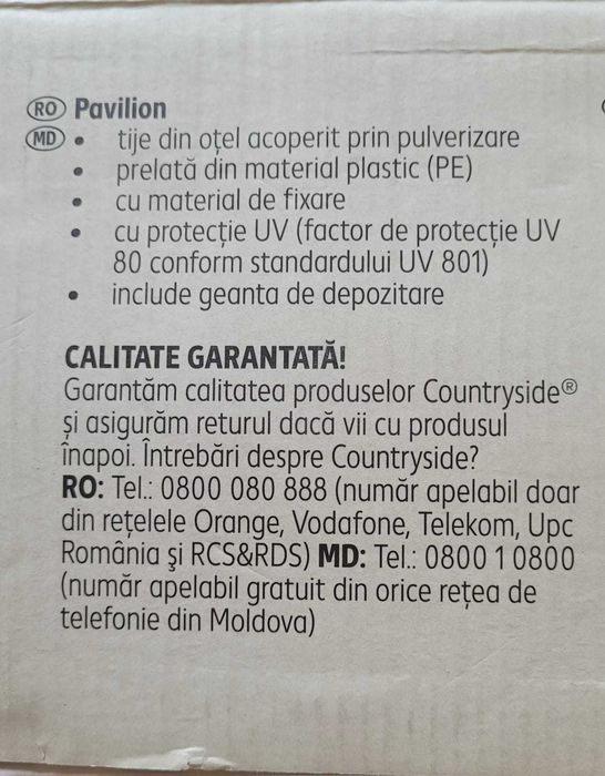 Pavilion Gazebo + 2 pereti laterali, marca Country Side, noi, sigilati