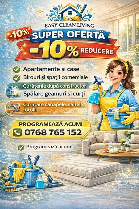 Oferim servicii de curatenie la domiciliu