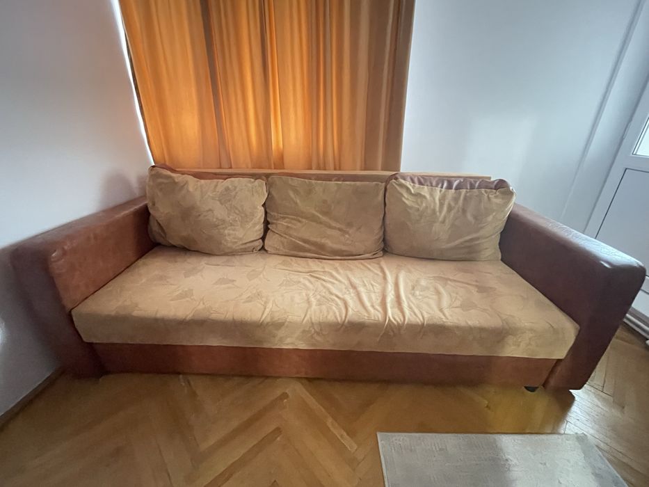 Canapea extensibila, material textil si imitatie de piele