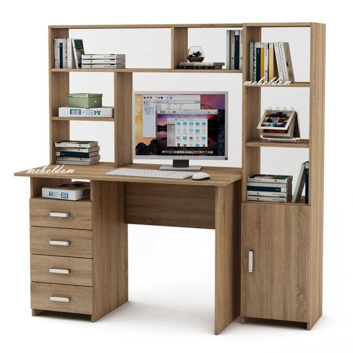 Бюро 110см. с надстройка,4 чекмеджета и етажерка с врата(код-0913)