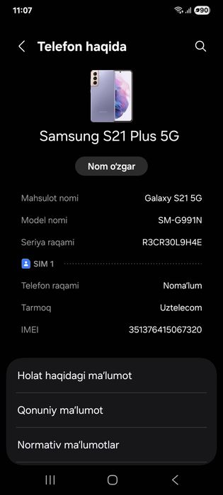 Samsung s 21 5g plus sotilad