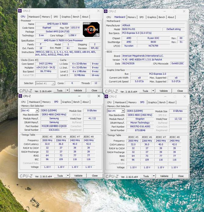 ASRock B650 Pro RS +RYZEN 5 7600X 6-Core (5.3 GHz Turbo) AM5 + 2x8GB  16GB РАМ DDR5