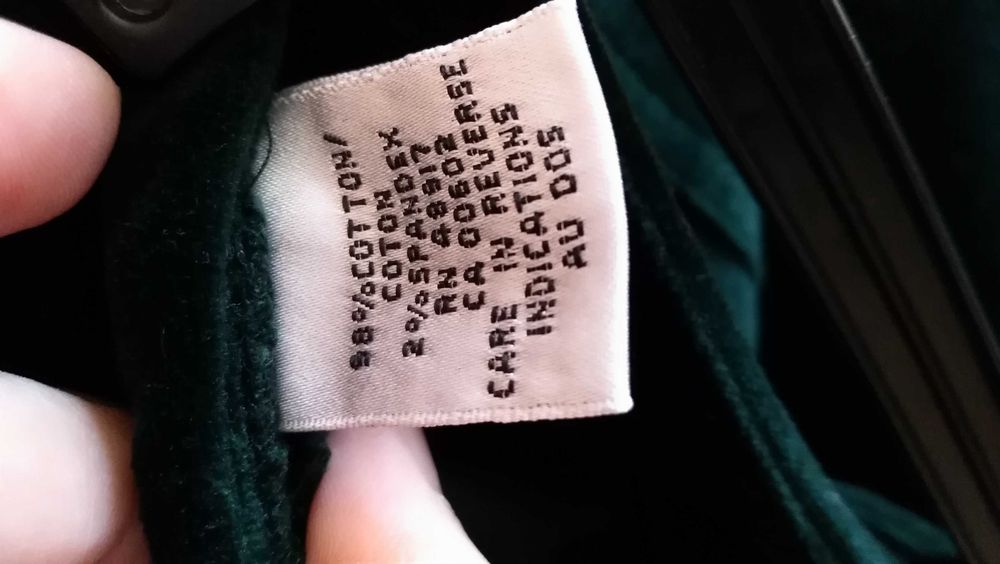 Pantaloni CalvinKlein, catifea de bumbac 98%, verde padure, M/40