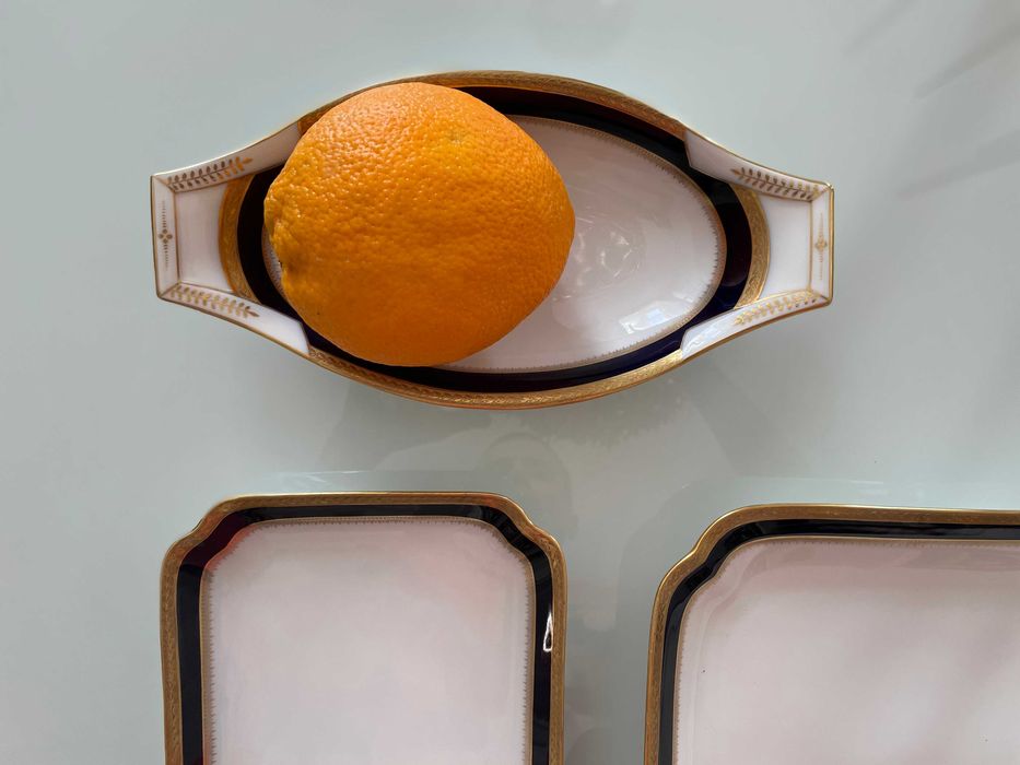 Set 3 platouri vechi Tritschler Cobalt natural și aur stare impecabilă