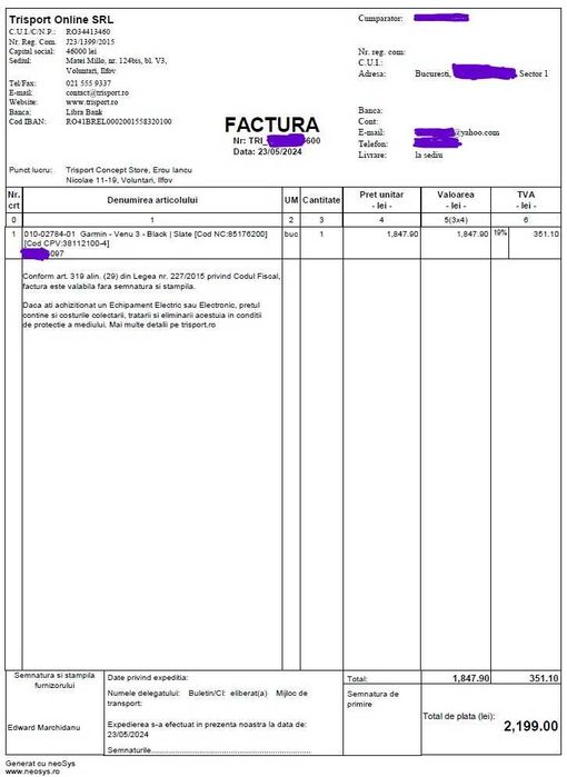 Smartwatch Garmin Venu 3 negru fullbox factura garantie mai 2026