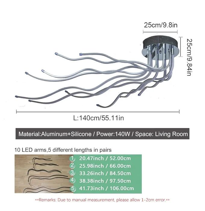 140W LED Сива таванна лаюпа за дневна, спалня димируема с дистанционно