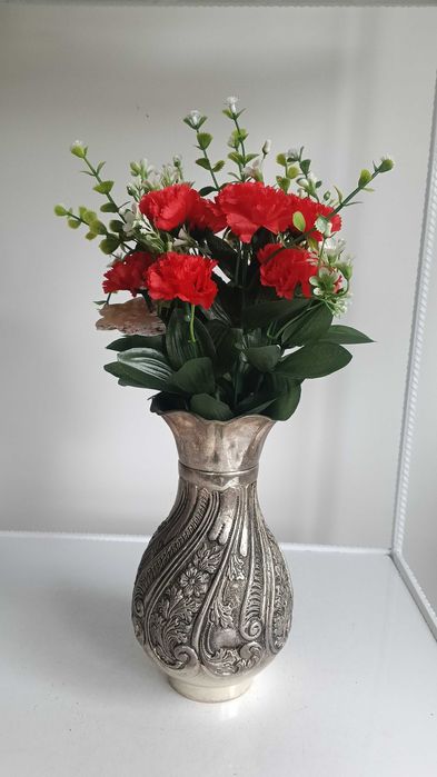 Vintage , масивна , метална , посребрена ваза