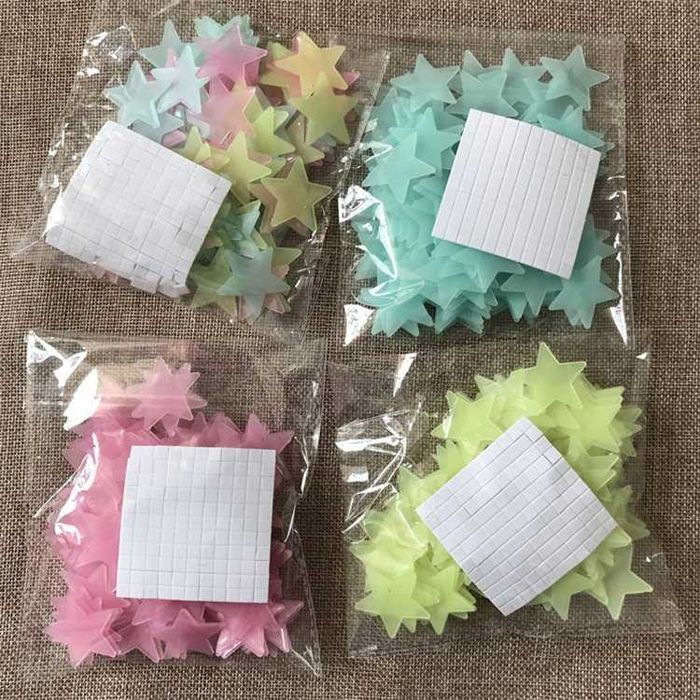 100 броя светещи звезди, звездички за декорация на детска стая, лепящи