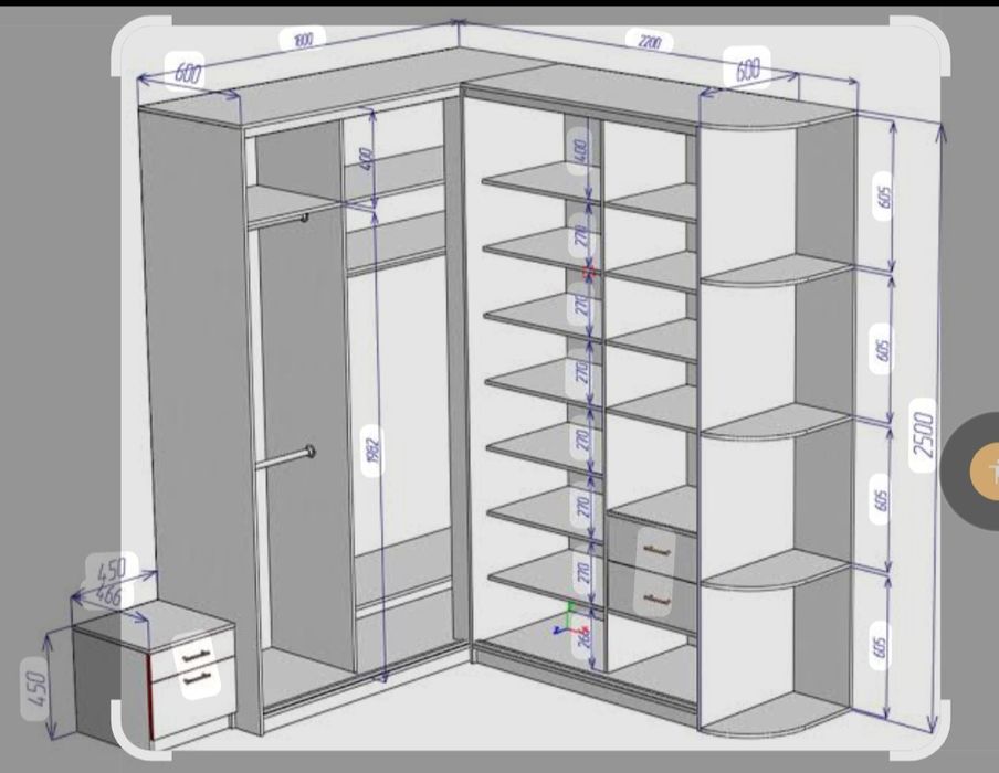 Деталировка и расчёт мебели.