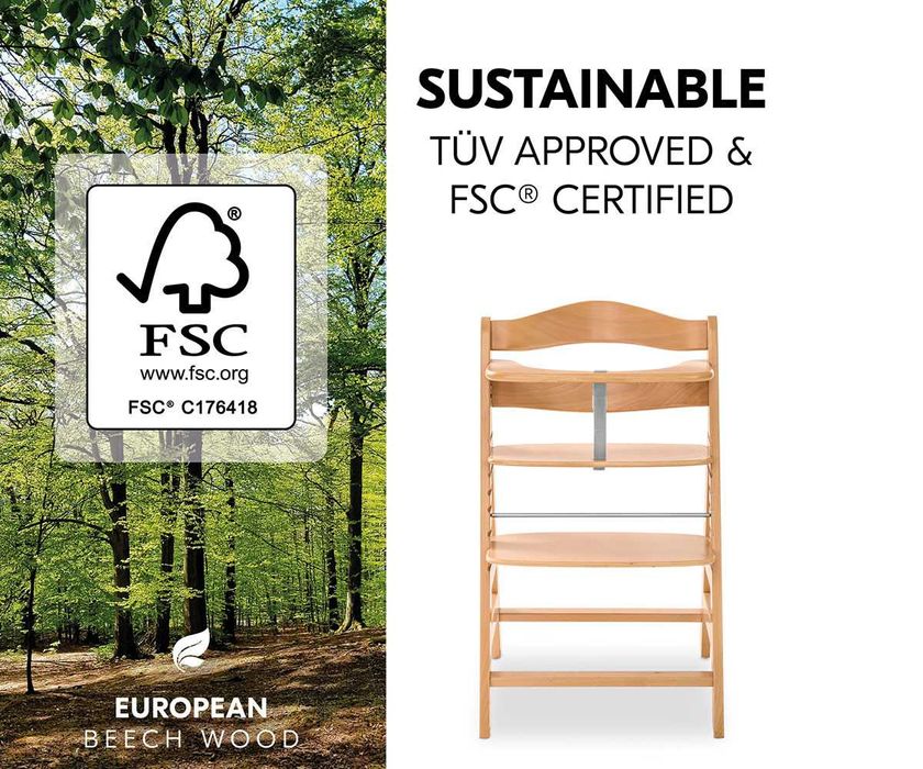 Детско дървено столче за хранене Hauck Alpha+, Natural