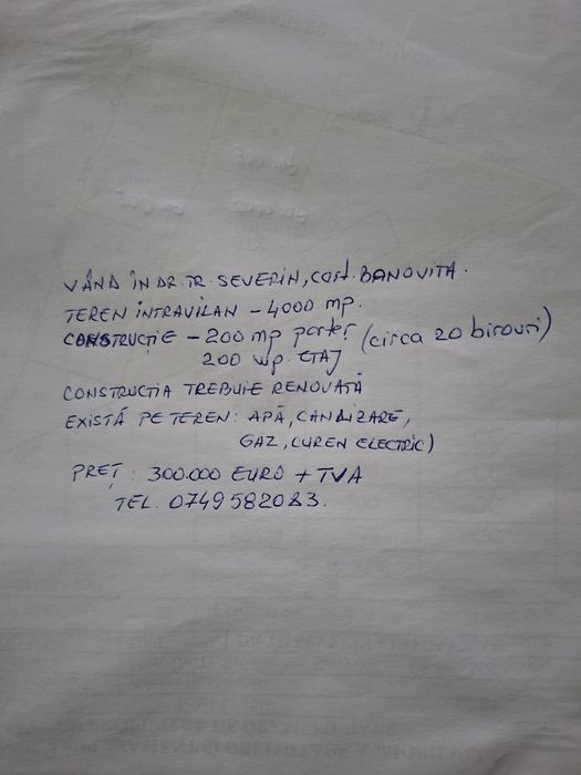 Teren 4000 de m3 intravilan plus cladire de birouri