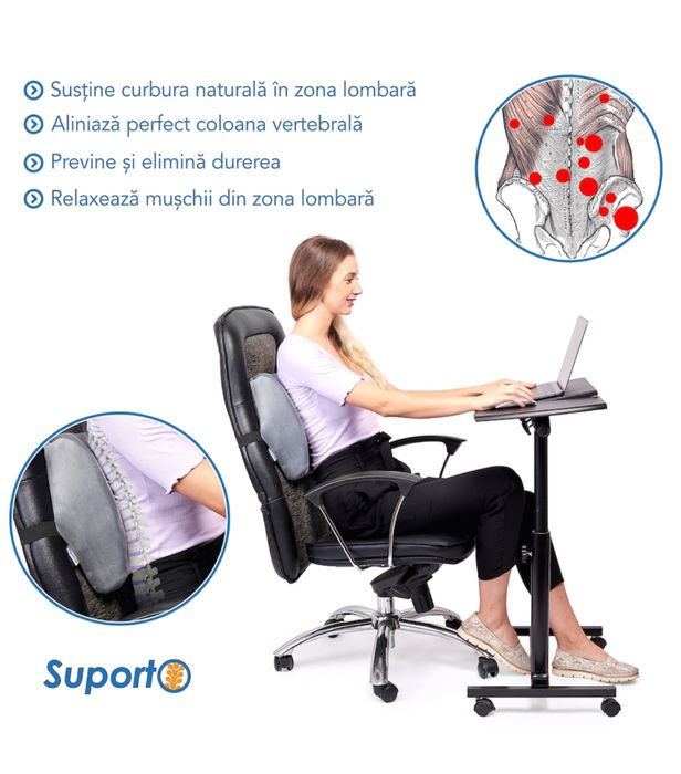Perna suport lombar Suporto, 34x30(scaun birou ,auto, canapea)