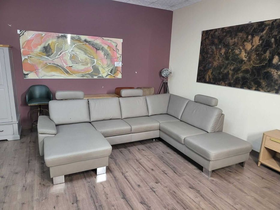 ПРОМОЦИЯ!!!Бежов П-образен ъглов диван от плат Sambia с функция сън