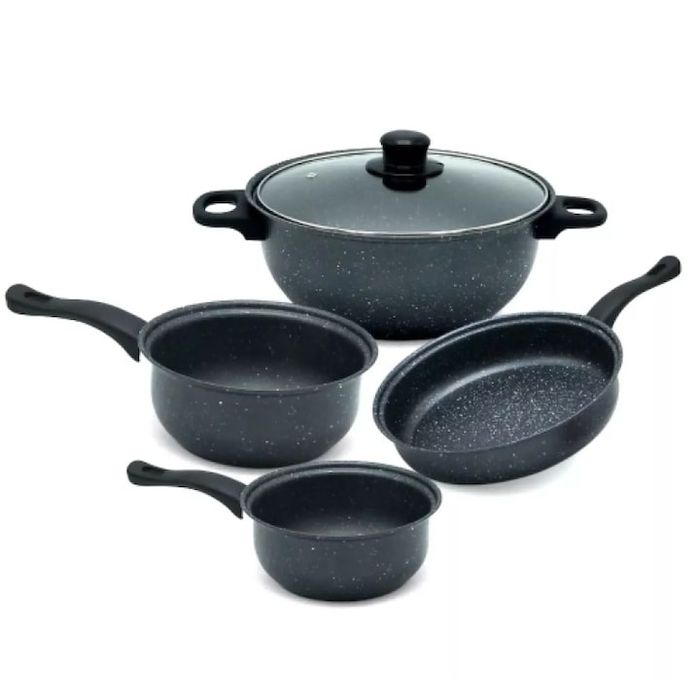 Комплект тенджери от 7 части, Против залепване, Стъклени капаци