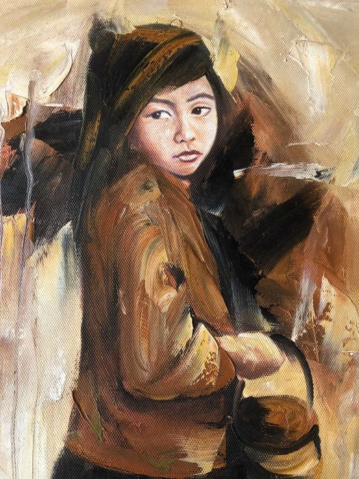 Картини – „Таитянски жени на плажа“ и  портрет на момиче, маслени бои