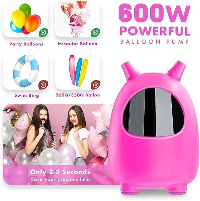 Електрическа помпа за балони HY002опра600W, двоен накрайник, розова