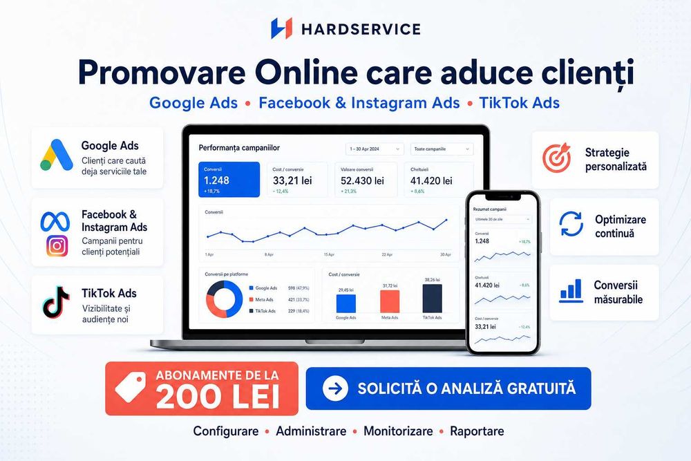 Promovare Google Ads, Facebook Ads & Tiktok Ads - Abonamente de la 200 lei