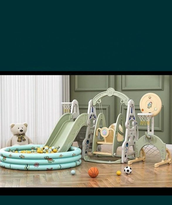 Горка,  качеля  ,  сухой бассейн