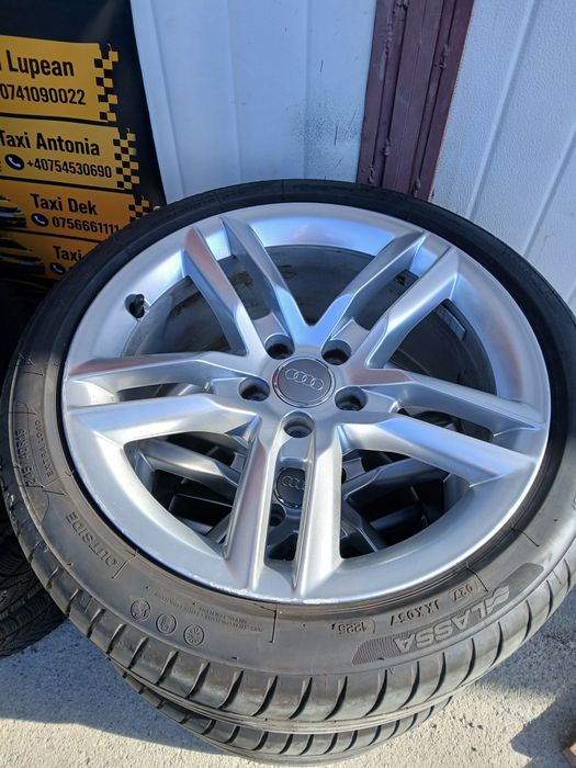 Jante aliaj R18 ,5x112 ,8.5Jx18H2 , ET29 , butuc 66,6 , originale Audi echipate cu anvelope de vară 245/40/R18 LASSA DOT 2025 , doua anvelope ca NOI