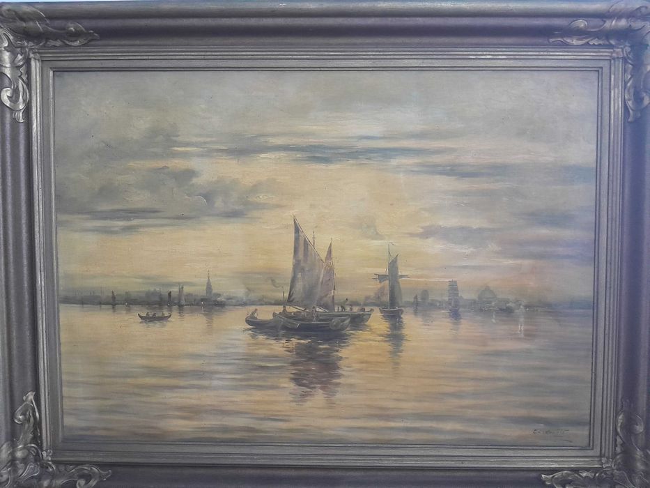 Tablou vechi, marină, dimensiuni mari, semnat - U/P