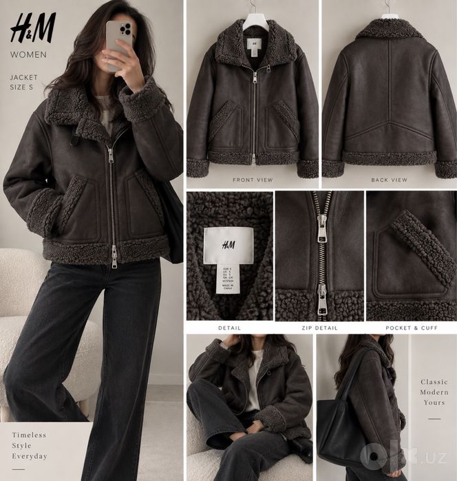 H&m дубленка стильная S